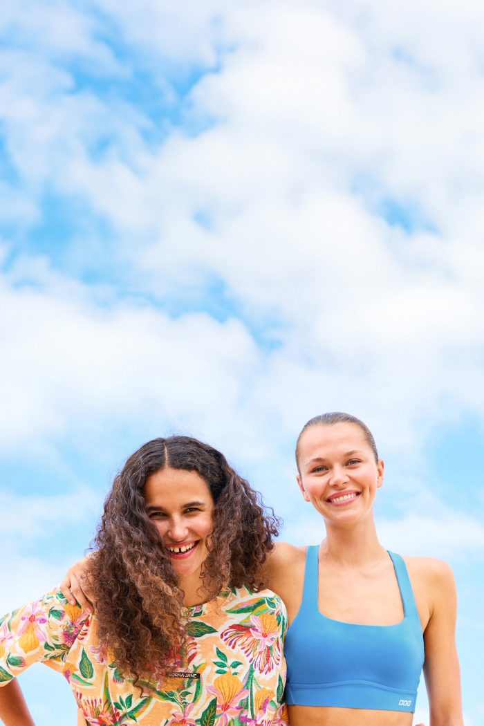 Two women smiling