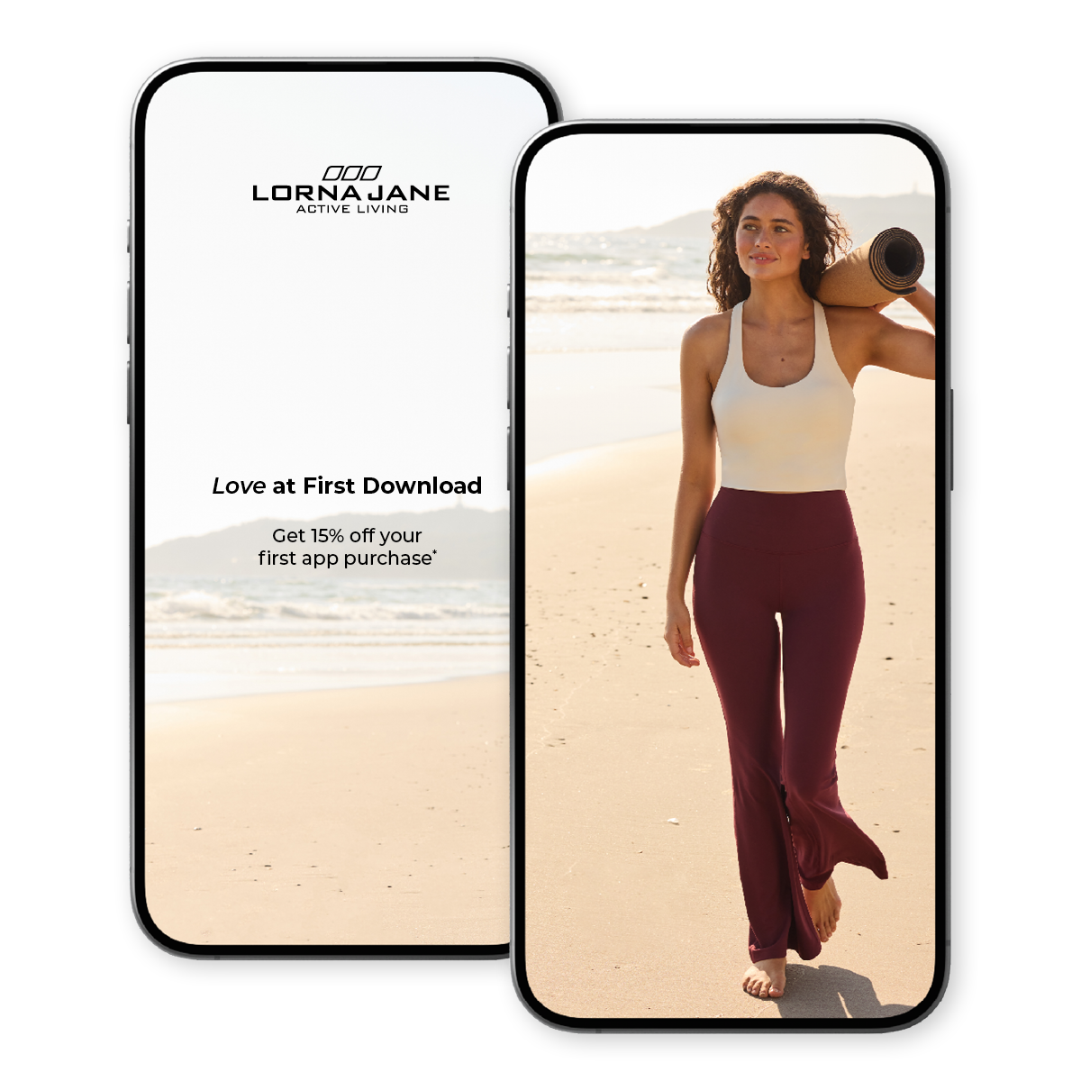 Phone displaying screenshots of the Lorna Jane App