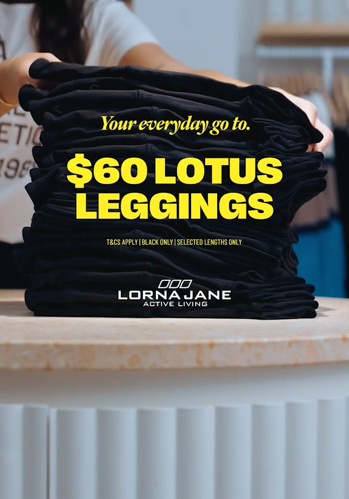 $60 Lotus Leggings. T&Cs Apply. Black Only. Selected Lengths Only