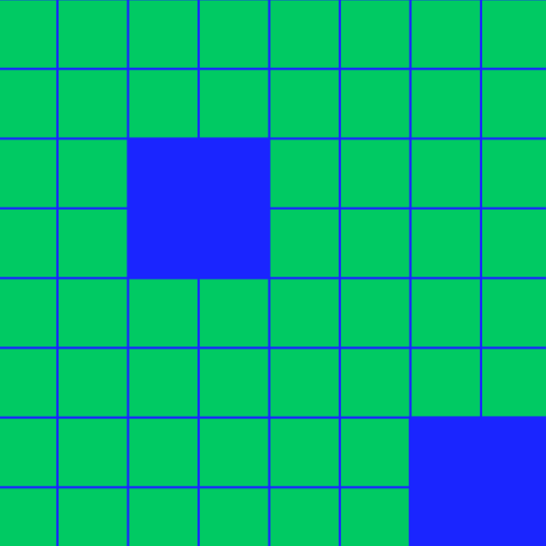 Graphic of blue and green squares