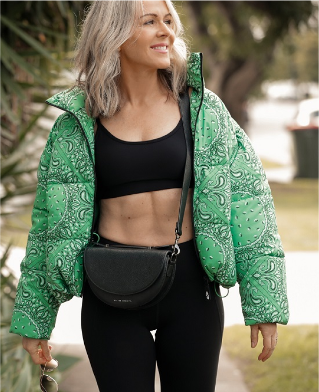 Lorna Jane Clarkson wearing athletic clothing and jacket