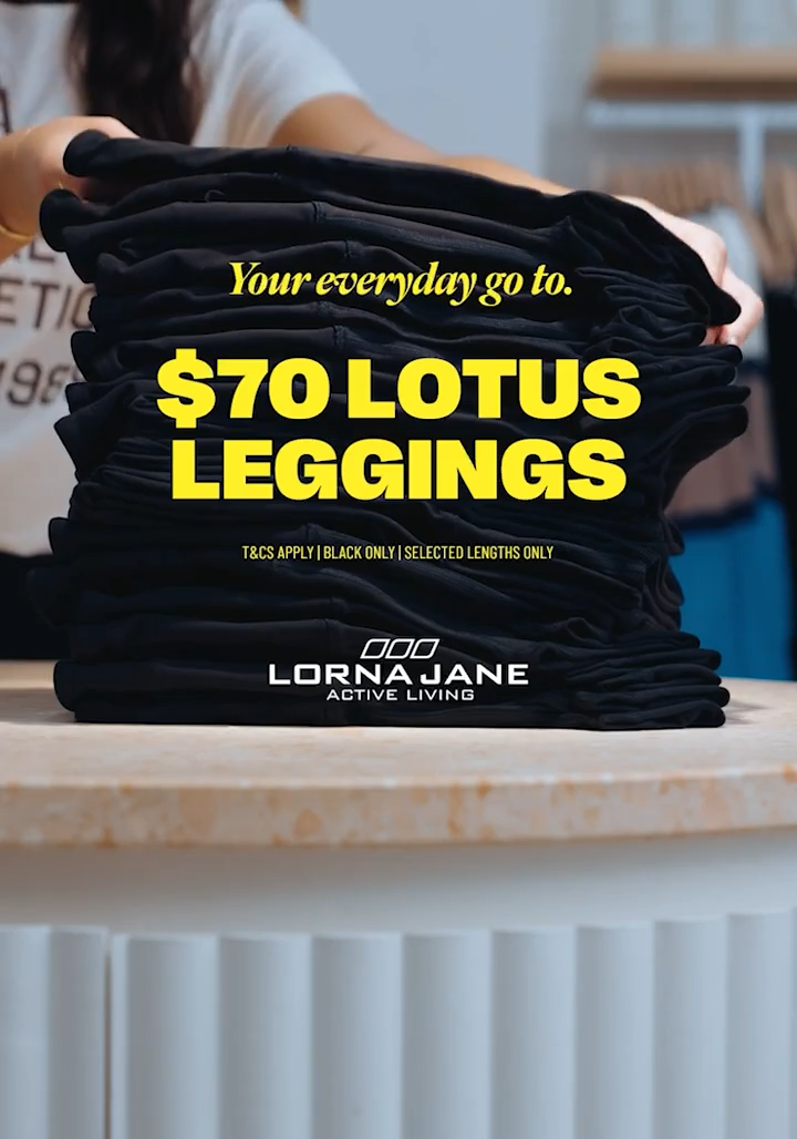 $70 Lotus Leggings. T&Cs Apply. Black Only. Selected Lengths Only