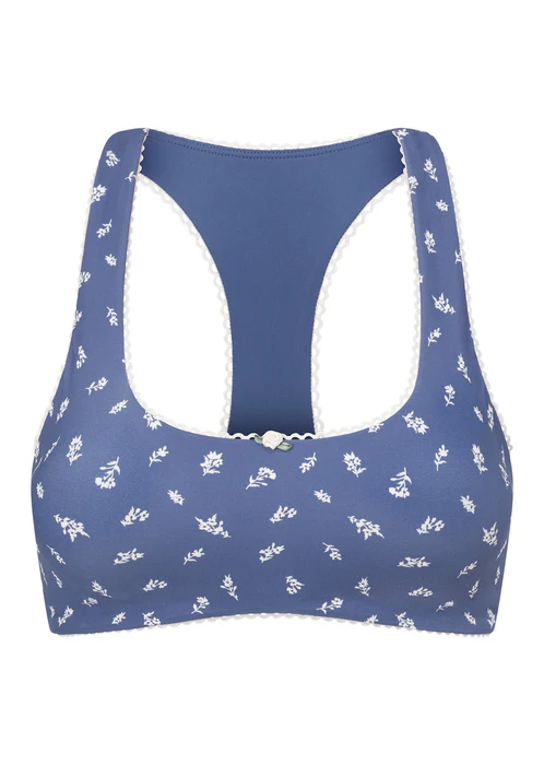 Blue Fleur Racer Back Sports Bra