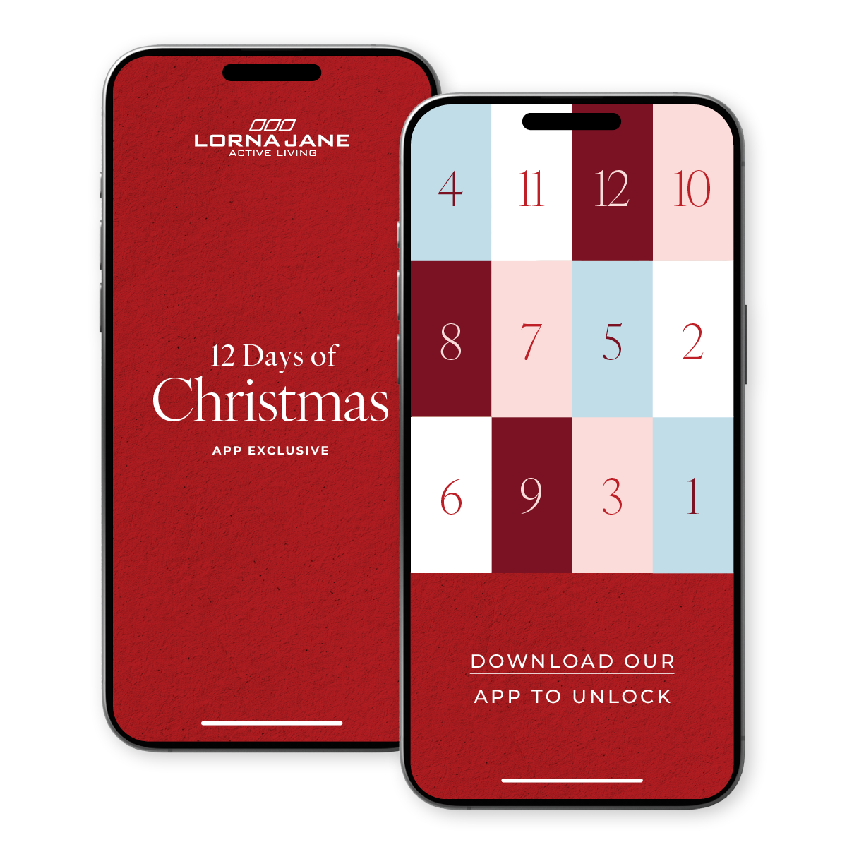 Phone displaying screenshots of the Lorna Jane App