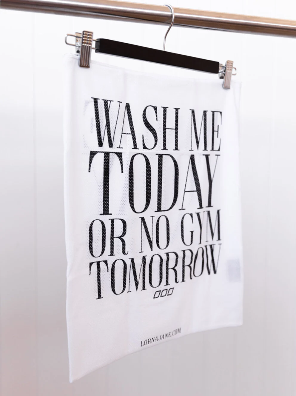 Laundry bag with text wash me today or no gym tomorrow